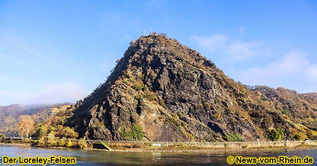 The world-famous Lorelei rock near Sankt Goarshausen on the Middle Rhine.